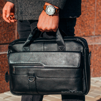 Мужская офисная сумка-портфель из натуральной кожи TIDING BAG Черный 10671-17