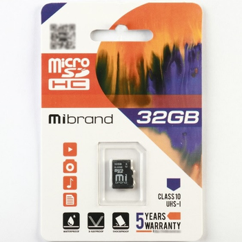 Карта памяти Mibrand microSDHC 32GB Class 10 UHS-I флешка для смартфонов планшетов фото и видео (YU-GT_33A)