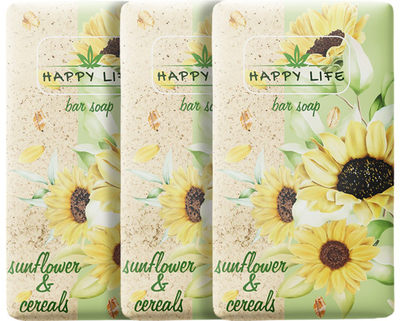 Упаковка твердого мыла Happy Life Подсолнечник и злаки 180 г x 3 шт (2301000530138)