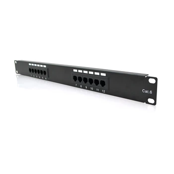 Патч-панель PiPo 12 портов UTP Cat 6E 19 дюймов 1U черная для офисной сети коммутационная панель (LO-TH_11C)