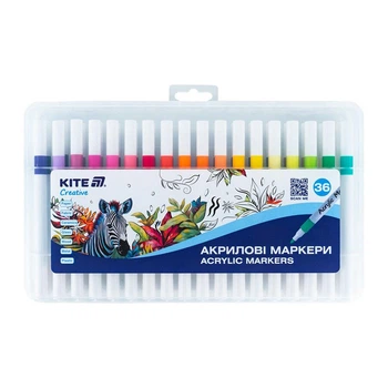 Набор акриловых маркеров Kite Creative 1-3 мм 36 цветов в пластиковом пенале (K-1158)