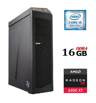 Игровой ПК Zalman Z5 Tower / Intel Core i5-9400 (6 ядер по 2.9 - 4.1 GHz) / 16 GB DDR4 / 120 GB SSD NEW + 500 GB HDD / AMD Radeon 6500XT, 4 GB GDDR5, 128-bit / HDMI б/у