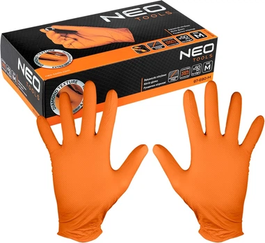 Rękawice nitrylowe NEO Tools perforowane pomarańczowe 50 sztuk rozmiar M 97-690-M (5907558484489)  