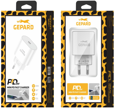 Зарядний пристрій Gepard EU39 USB-C PD 20W White (GEP CHARGER C)