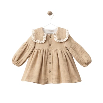 Дитяча святкова сукня з квадратним коміром, довгими рукавами, Wondress Baby (Бежевий, 80 см) 1 рік