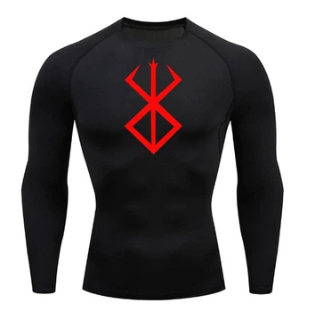 Мужская компрессионная футболка с длинными рукавами аниме Берсерк XL (черная) с большим принтом