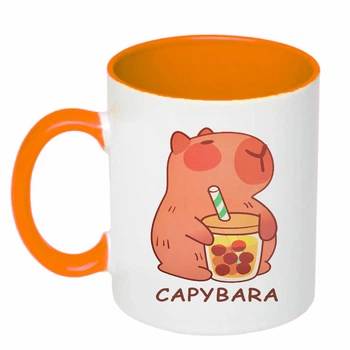 Чашка с печатью "Капибара" (цвет оранжевый) (23944)