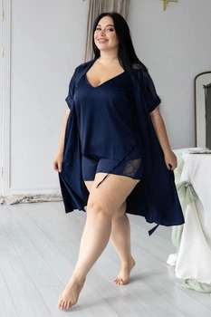 Комплект для дома пижама + халат К1017п Синий, 3XL (52-54)