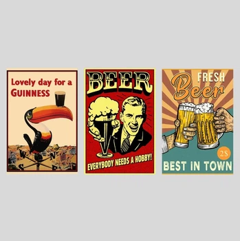 Набір вінтажних пивних постерів у рамках / 3 шт А3 / пивні плакати / beer vintage posters