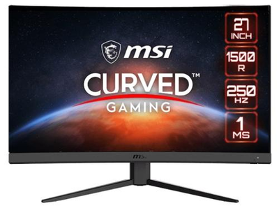 Монітор вигнутий 27" MSI G27C4X, Black, WLED, VA, 1920x1080 (16:9), 1 мс, 250 Гц, 300 кд/м², 3000:1, 1500R, 178°/178°, 2xHDMI/DP, VESA 100x100 мм, Adaptive Sync, FreeSync Premium, sRGB - 113%, DCI-P3 - 89.7%, Adobe RGB - 88.7%