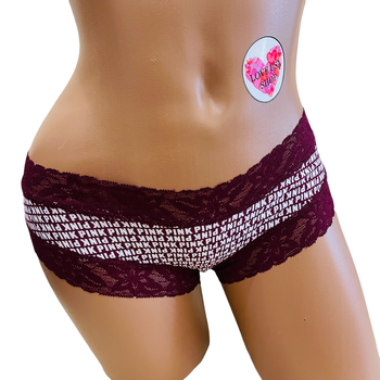 Трусики котоновые PINK Victoria’s Secret Cheeky S Бордовые с логотипами
