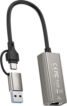 USB-C хаб XO HUB018 USB-С/USB-A to RJ45 Black (HUB018.black)