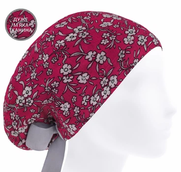 Медицинская шапочка женская HeadwearUniverse универсальная принт Цветочки на красном
