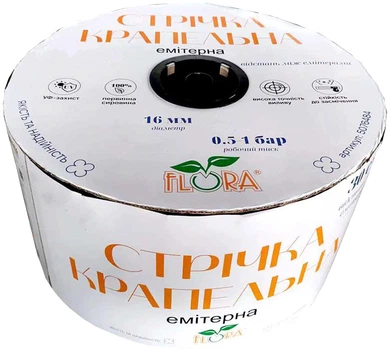 Стрічка крапельна з плоским емітером Flora Ø16 мм 10 см 6 міл 1.38 л 500 м (5076884)