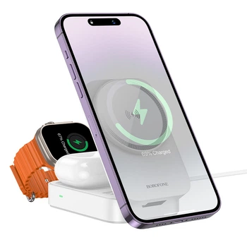 Бездротовий Зарядний пристрій Borofone BQ38 3-in-1 For iWatch Білий