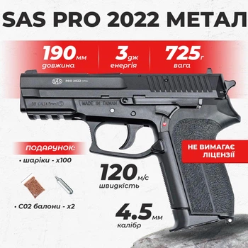 Пневматический пистолет SAS Pro 2022 Sig Sauer SP2022, метал со2 с пулями