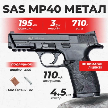 Пневматический пистолет SAS MP40 Smith & Wesson M&P, металл с со2 с пулями