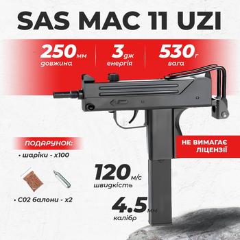 Пневматичний пістолет SAS Mac 11 UZI mini, полімер