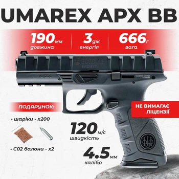 Пневматический пистолет Umarex Beretta APX Blowback black, металл с со2 балонами с пулями