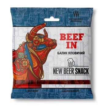 Яловичина сиров’ялена "Beef in" 50 г, м'ясні джерки, снеки до пива