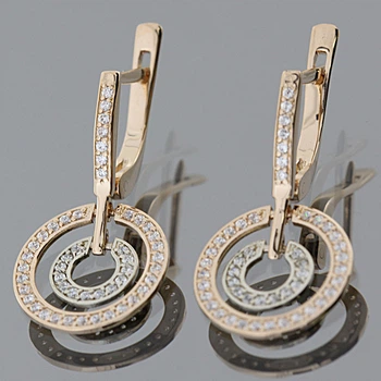Женские серьги из красного и белого золота с фианитами S-0027