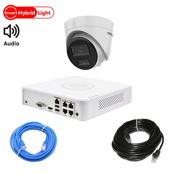 Комплект ІP відеонагляду на 1 купольну камеру Hikvision 4Mp-IP-DS-2CD1343G2-LIUF-Hybridlight зі звуком