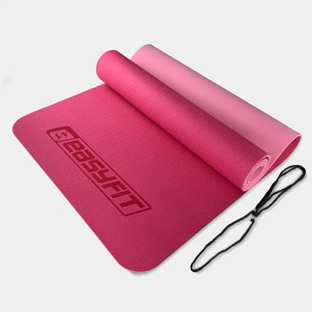 Килимок для фітнесу та йоги EasyFit TPE+TC двошаровий зі стяжками карімат 183х61х0,6 см Рожевий зі світло рожевим (33-102- EF-1924-PP)