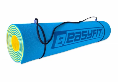 Коврик для фитнеса и йоги EasyFit TPE+TC двухслойный со стяжками 183х61х0,6 см Синий с желтым (33-102-EF-1924-BEY)
