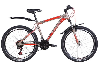 Велосипед DISCOVERY 26" TREK AM 14G Vbr рама 18" серый/красный матовый