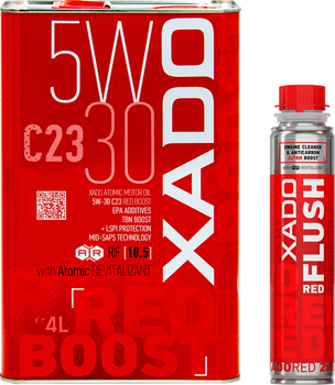 Набір Моторна олива XADO Red Boost 5W-30 C23 4 л (XA 26205) + Очисник оливосистеми двигуна XADO RED FLUSH з ефектом розкоксування 250 мл (XA 41613)