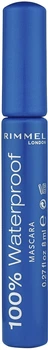 Тушь для ресниц Rimmel 100% Waterproof Mascara Удлиняющая Водостойкая Черная 8 мл (5012874113095)