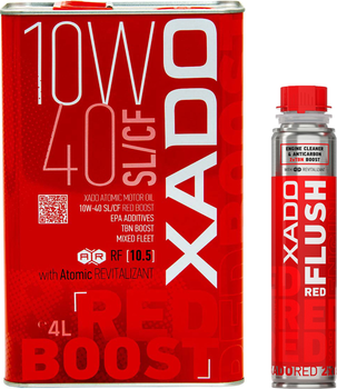 Набір Моторна олива XADO Red Boost 10W-40 SL/CF 4 л (ХА 26244) + Очисник оливосистеми двигуна XADO RED FLUSH з ефектом розкоксування 250 мл (XA 41613)