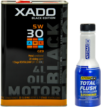 Набір Моторна олива XADO Black Edition 5W-30 C23 АМС 4 л (ХА 25273) + Очищувач оливосистеми двигуна Atomex XADO Total Flush 250 мл (XA 40613_6)