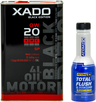 Набір Моторна олива XADO Black Edition 0W-20 SP АМС 4 л (XA 22294) + Очищувач оливосистеми двигуна Atomex XADO Total Flush 250 мл (XA 40613_6)
