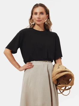 Футболка женская оверсайз летняя из кулира прямого кроя Seventeen 2XL-3XL Черная 2277.6366