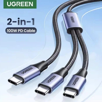 Кабель Ugreen 2 в 1 One-for-two Fast Charging 2 Type-C 100W (1.5m) - Black