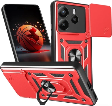 Чехол Hide Shield для Xiaomi Redmi Note 14 4G EU Version бампер противоударный с подставкой кольцом Red
