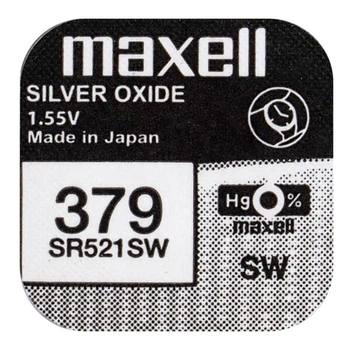 Батарейка для часов серебряно-цинковая Maxell 379 SR521SW G0 AG0 LR63 LR521 1.55V (67)
