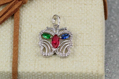 Кулон Xuping Jewelry бабочка с разноцветными крыльями 1,5 см серебристый