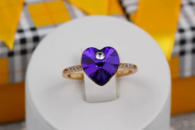 Кольцо Xuping Jewelry сердечко Сваровски синее р16 золотистое