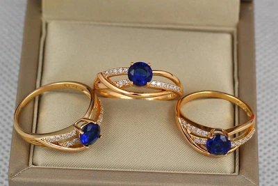 Кільце Xuping Jewelry хвилі з синім каменем р 16 золотисте