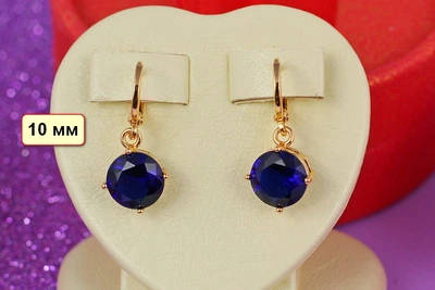 Сережки підвіски Xuping Jewelry із синім камінням 10 мм сережки 3 см золотисті