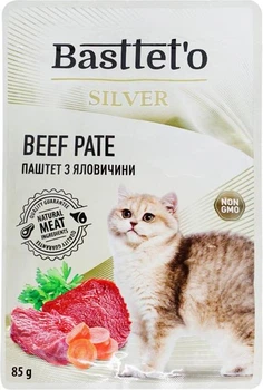 Влажный корм Basttet`O Silver для взрослых котов паштет из говядины 85 г*28 шт