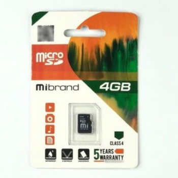 Карта памяти Mibrand microSDHC 4GB Class 4 для смартфонов и планшетов флешка для хранения данных (LO-TH_11C)