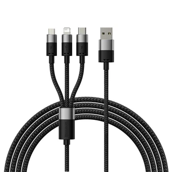 Кабель Baseus 3 в 1, быстрая зарядка и передача данных (Micro USB+Type-C+Lightning Apple) 1.2м черный