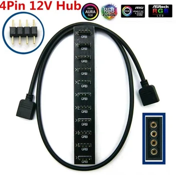 Плата Фан хаб кулерів з підсвічуванням 10 x RGB Sync 12V/4 pin + PWM HUB розгалужувач Концентратор без живлення Чорний