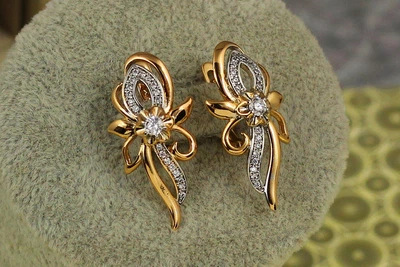 Серьги Xuping Jewelry Фокус с родием 1.1 см золотистые