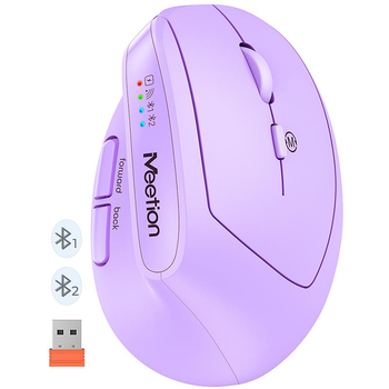 Мышь MEETION 2.4 G+Bluetooth Office Vertical Mouse BTM008 |800-1200-1600-2400dpi, 400h, Type-C charging| фиолетовая