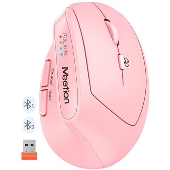 Мышь MEETION 2.4 G+Bluetooth Office Vertical Mouse BTM008 |800-1200-1600-2400dpi, 400h, Type-C charging| розовая