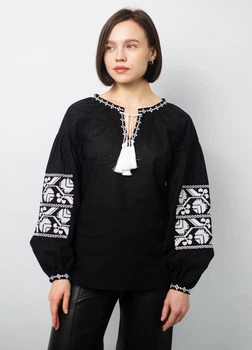 Вышиванка Narodnyy Butik Ломанная Ветка хлопок черная 1020.1 54